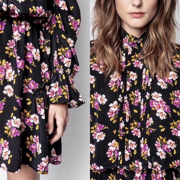 ZADIG & VOLTAIRE Rabbi Peonies Dress Floral Silk Mini - Picture 3 of 8